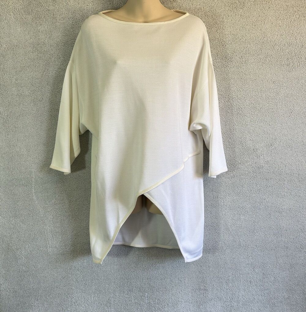 St. John Cream Asymmetrical Hem Oversized Tunic Sweater Top Small Lagan Money